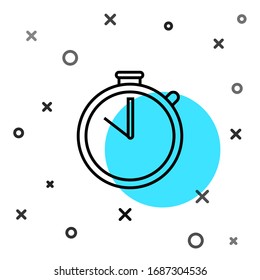 Icono de Stopwatch de línea negra aislado en fondo blanco. Signo del temporizador de tiempo. Signo del ronómetro. Formas dinámicas aleatorias. Ilustración vectorial