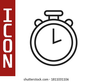 Icono de Stopwatch de línea negra aislado en fondo blanco. Signo del temporizador de tiempo. Signo del cronómetro.  Ilustración vectorial