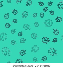 Icono de cronómetro de línea negra aislado sin patrón sobre fondo verde. Signo del temporizador de tiempo. Signo de cronómetro.  Vector