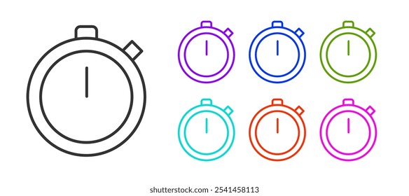 Icono de cronómetro de línea negra aislado sobre fondo blanco. Signo del temporizador de tiempo. Signo de cronómetro. Establecer iconos coloridos. Ilustración vectorial