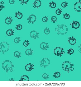 Black line Stopwatch icon isolated seamless pattern on green background. Time timer sign. Chronometer sign. Vector
