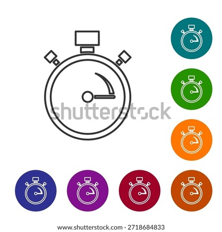 Black line Stopwatch icon isolated on white background. Time timer sign. Chronometer sign. Set icons in color circle buttons. Vector