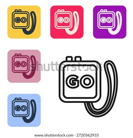 Black line Stopwatch icon isolated on white background. Time timer sign. Chronometer sign. Set icons in color square buttons. Vector