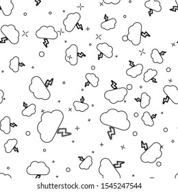 Black line Storm icon isolated seamless pattern on white background. Cloud and lightning sign. Weather icon of storm.  Vector Illustration