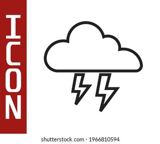 Black line Storm icon isolated on white background. Cloud and lightning sign. Weather icon of storm.  Vector