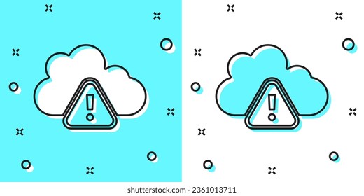Icono de advertencia de tormenta de línea negra aislado en fondo verde y blanco. Marca de exclamación en el símbolo triángulo. Icono meteorológico de la tormenta. Formas dinámicas aleatorias. Vector