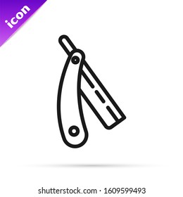 Black line Straight razor icon isolated on white background. Barbershop symbol.  Vector Illustration