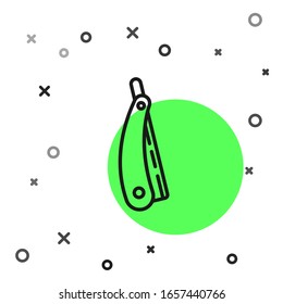 Black line Straight razor icon isolated on white background. Barbershop symbol.  Vector Illustration
