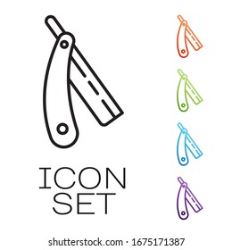 Black line Straight razor icon isolated on white background. Barbershop symbol. Set icons colorful. Vector Illustration