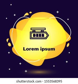 Black line Street signboard with inscription Beer icon isolated on dark blue background. Suitable for advertisements bar, cafe, pub, restaurant. Abstract banner with liquid shapes. Vector Illustration