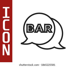 Black line Street signboard with inscription Bar icon isolated on white background. Suitable for advertisements bar, cafe, restaurant.  Vector
