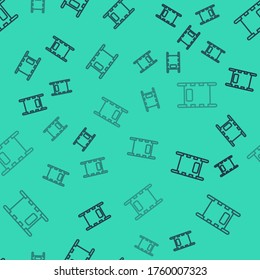 Black line Stretcher icon isolated seamless pattern on green background. Patient hospital medical stretcher. Vector Illustration