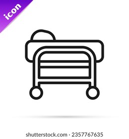 Black line Stretcher icon isolated on white background. Patient hospital medical stretcher.  Vector