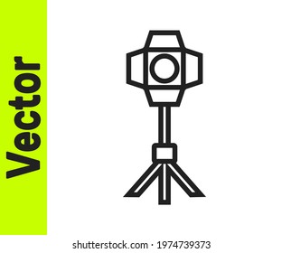Black line Studio light bulb in softbox icon isolated on white background. Shadow reflection design.  Vector