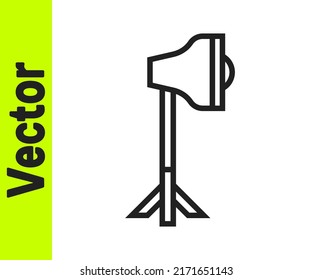 Lámpara de luz de Black Line Studio en el icono de softbox aislado en el fondo blanco. Diseño de reflexión de sombra.  Vector