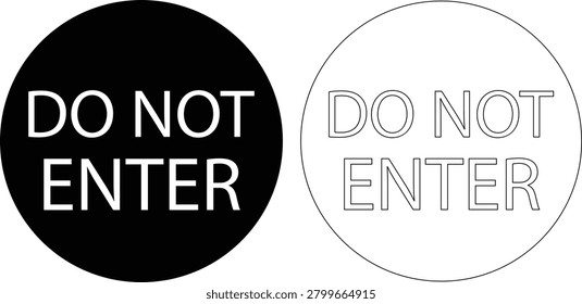 Black line style do not enter sign board vector icon set, collection and group of no entry, prohibited and restricted traffic warning symbols in flat minimal outline illustration