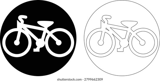 Black line style traffic cycle sign vector icon set, collection and group of bicycle, cycling and road safety transport symbols in flat minimal outline monochrome design illustration