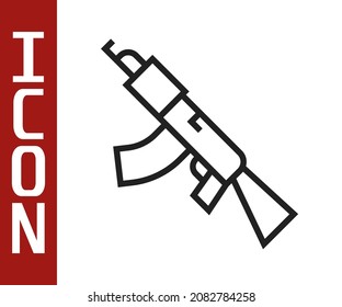 Black line Submachine gun icon isolated on white background. Kalashnikov or AK47.  Vector