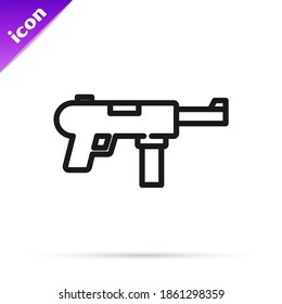 Black line Submachine gun M3, Grease gun icon isolated on white background.  Vector