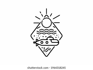 Black line submarine art illustration design in a diamond shape