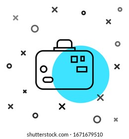 Black line Suitcase for travel icon isolated on white background. Traveling baggage sign. Travel luggage icon. Random dynamic shapes. Vector Illustration