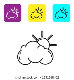 Black line Sun and cloud weather icon isolated on white background. Set icons colorful square buttons. Vector Illustration