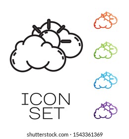 Black line Sun and cloud weather icon isolated on white background. Set icons colorful. Vector Illustration