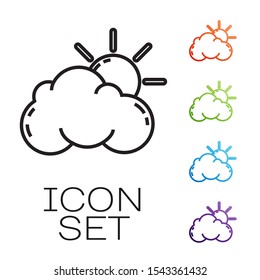 Black line Sun and cloud weather icon isolated on white background. Set icons colorful. Vector Illustration