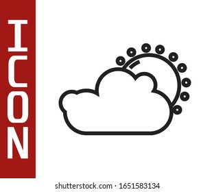 Black line Sun and cloud weather icon isolated on white background.  Vector Illustration