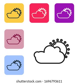 Black line Sun and cloud weather icon isolated on white background. Set icons in color square buttons. Vector Illustration