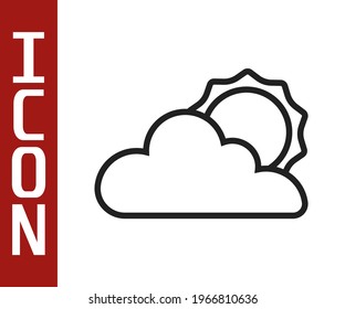 Schwarze Linie Sonne und Wolke Wettersymbol einzeln auf weißem Hintergrund.  Vektorgrafik