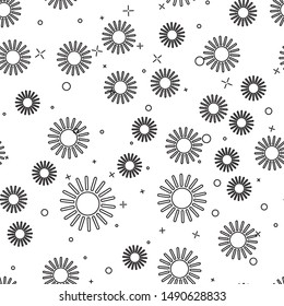 Black line Sun icon isolated seamless pattern on white background.  Vector Illustration