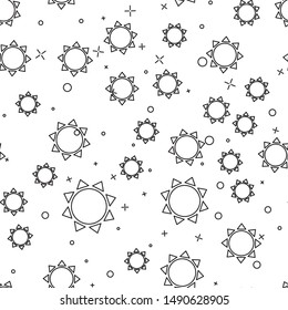 Black line Sun icon isolated seamless pattern on white background.  Vector Illustration
