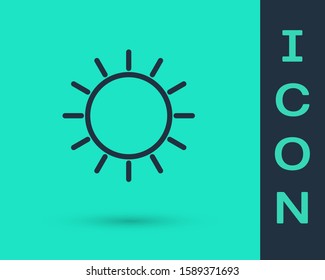 Black line Sun icon isolated on green background.  Vector Illustration