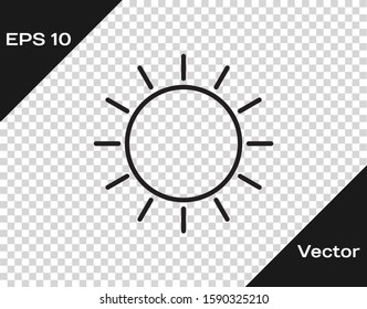 Black line Sun icon isolated on transparent background.  Vector Illustration