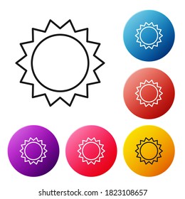 Black line Sun icon isolated on white background. Summer symbol. Good sunny day. Set icons colorful circle buttons. Vector Illustration