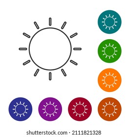 Black line Sun icon isolated on white background. Summer symbol. Good sunny day. Set icons in color circle buttons. Vector Illustration