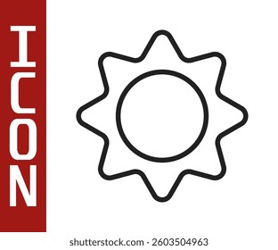 Black line Sun icon isolated on white background. Summer symbol. Good sunny day.  Vector Illustration