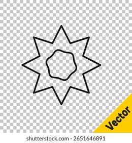 Black line Sun icon isolated on transparent background. Summer symbol. Good sunny day.  Vector