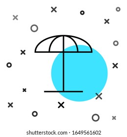 Black line Sun protective umbrella for beach icon isolated on white background. Large parasol for outdoor space. Beach umbrella. Random dynamic shapes. Vector Illustration