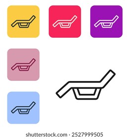 Black line Sunbed icon isolated on white background. Sun lounger. Set icons in color square buttons. Vector
