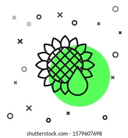 Black line Sunflower icon isolated on white background.  Vector Illustration