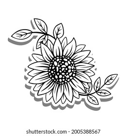 Black Line Sunflower Leaves On White Stock Vector (Royalty Free ...