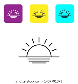 Black line Sunset icon isolated on white background. Set icons colorful square buttons. Vector Illustration