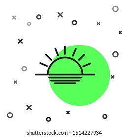 Black line Sunset icon isolated on white background.  Vector Illustration