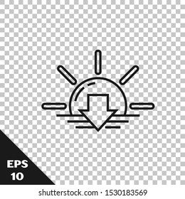 Black line Sunset icon isolated on transparent background.  Vector Illustration