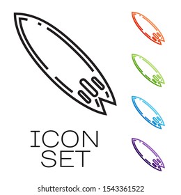 Black line Surfboard icon isolated on white background. Surfing board. Extreme sport. Sport equipment. Set icons colorful. Vector Illustration