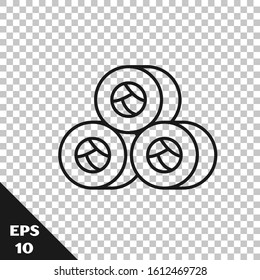 Black line Sushi icon isolated on transparent background. Traditional Japanese food.  Vector Illustration