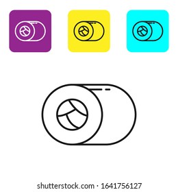 Black line Sushi icon isolated on white background. Traditional Japanese food. Set icons colorful square buttons. Vector Illustration