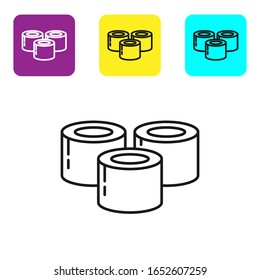 Black line Sushi icon isolated on white background. Traditional Japanese food. Set icons colorful square buttons. Vector Illustration